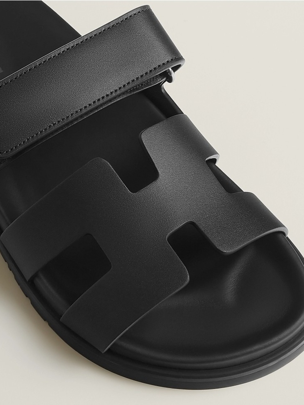 Hermes Black Leather Women's Slide Sandals